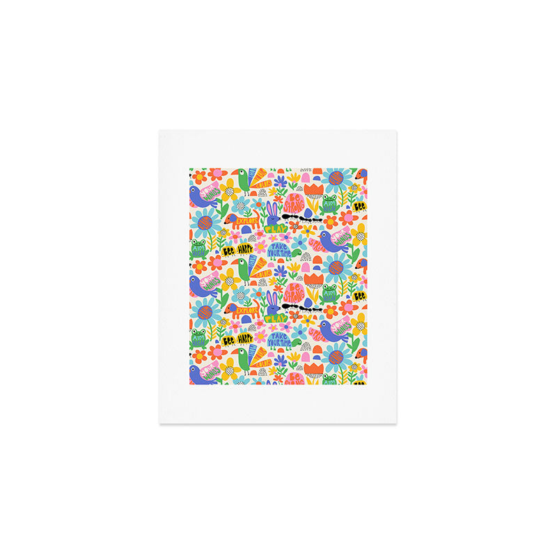 Playful Meadow Cute Animals with Motivational Affirmations - Bright Rainbow Art Print Gallery Image 1