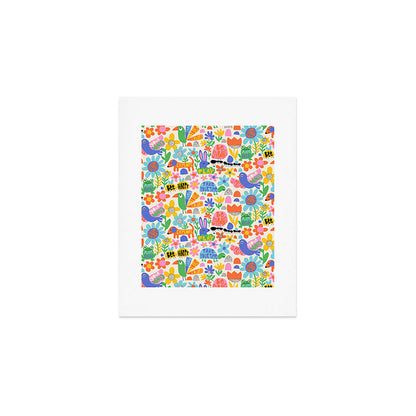 Playful Meadow Cute Animals with Motivational Affirmations - Bright Rainbow Art Print Gallery Image 1