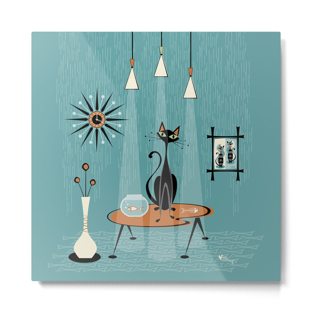 Mid Century Mishchief/ Cat Red Handed I Metal Print Gallery Image 2