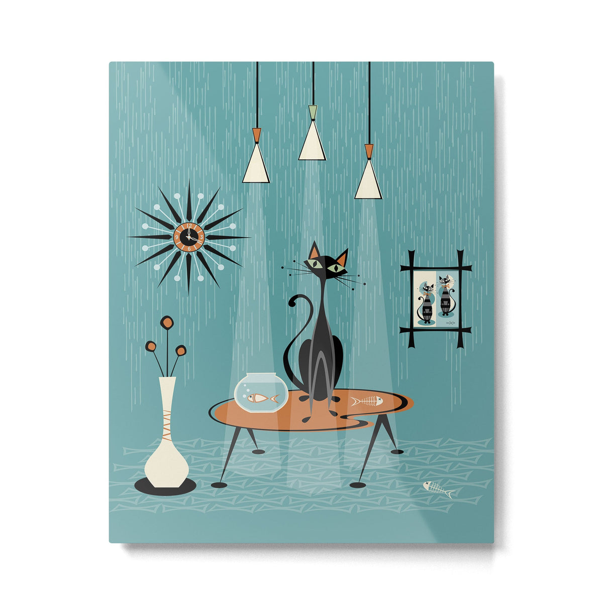 Mid Century Mishchief/ Cat Red Handed I Metal Print Gallery Image 3
