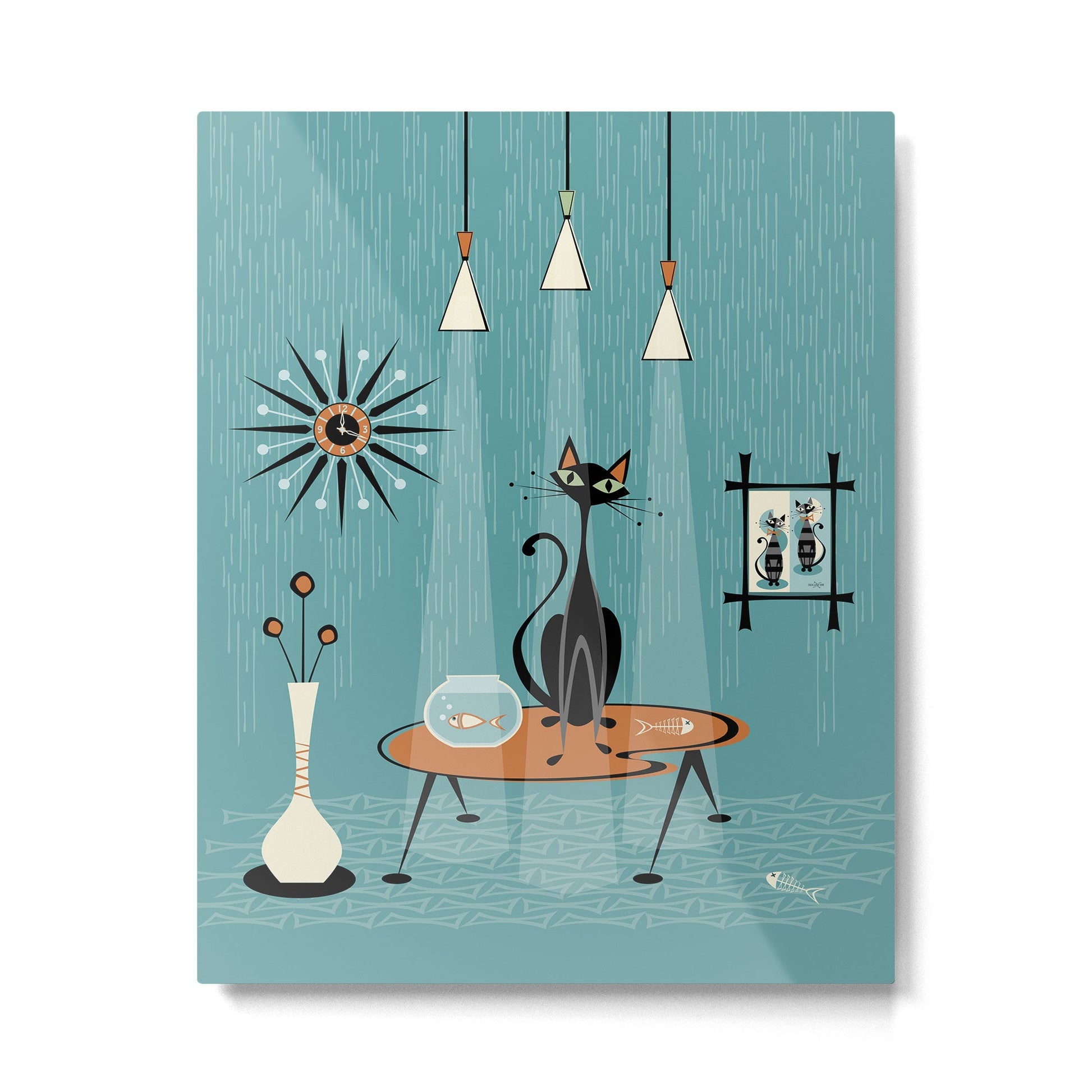 Mid Century Mishchief/ Cat Red Handed I Metal Print Gallery Image 4