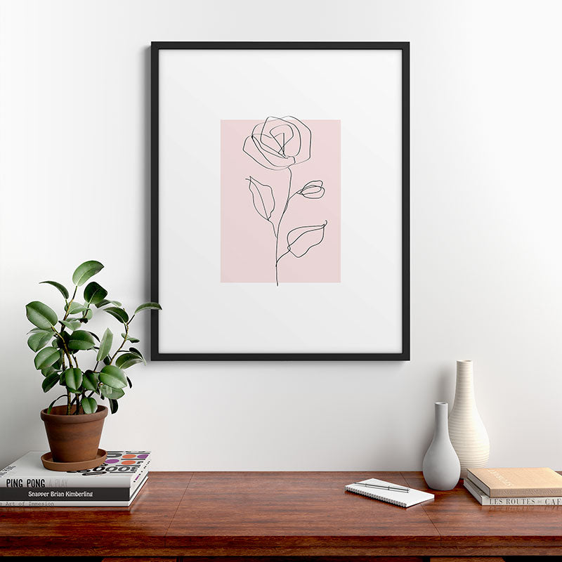 Botanical Line Art, Line Rose, Pink Wall Art, Minimalist Modern Art by Synplus Framed Art Print Gallery Image 7