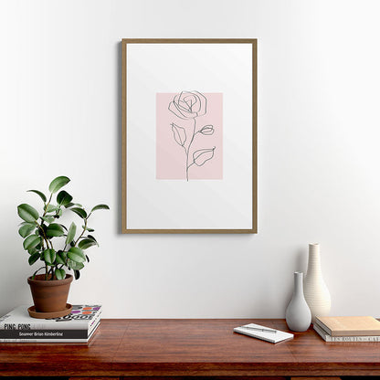 Botanical Line Art, Line Rose, Pink Wall Art, Minimalist Modern Art by Synplus Framed Art Print Gallery Image 13