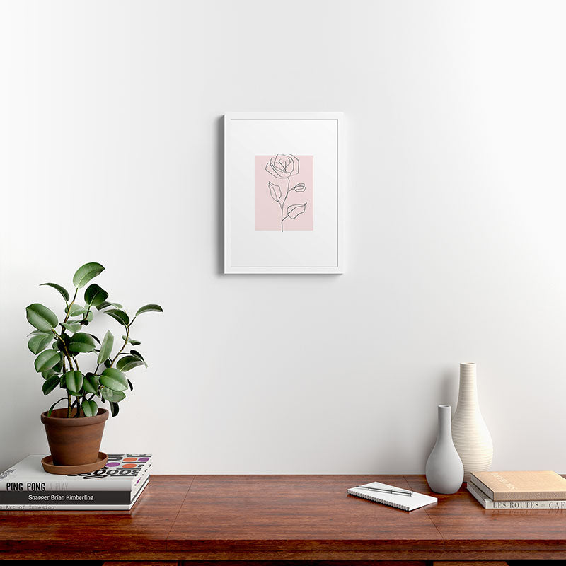 Botanical Line Art, Line Rose, Pink Wall Art, Minimalist Modern Art by Synplus Framed Art Print Gallery Image 24