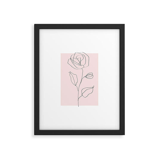 Botanical Line Art, Line Rose, Pink Wall Art, Minimalist Modern Art by Synplus Framed Art Print Gallery Image 1