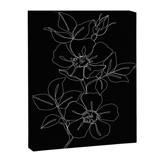 Botanical illustration one line drawing - Rose Black Canvas Print Gallery Image 1