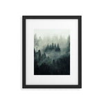 Green misty mountain pine forest in cloudy and rainy - vintage style photo Framed Art Print Gallery Image 1