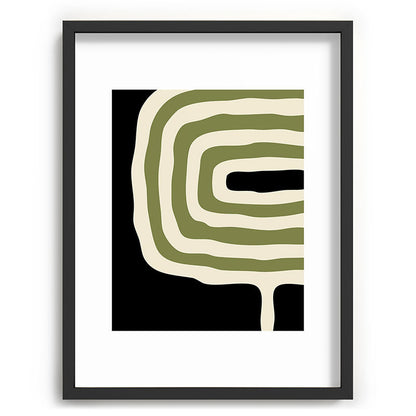 Abstract Geometric Rings 234 Black Olive Green and Beige Framed Art Print Gallery Image 83