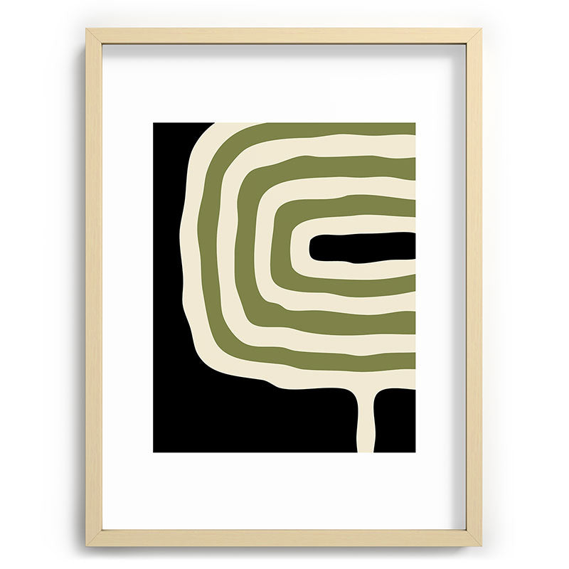 Abstract Geometric Rings 234 Black Olive Green and Beige Framed Art Print Gallery Image 99