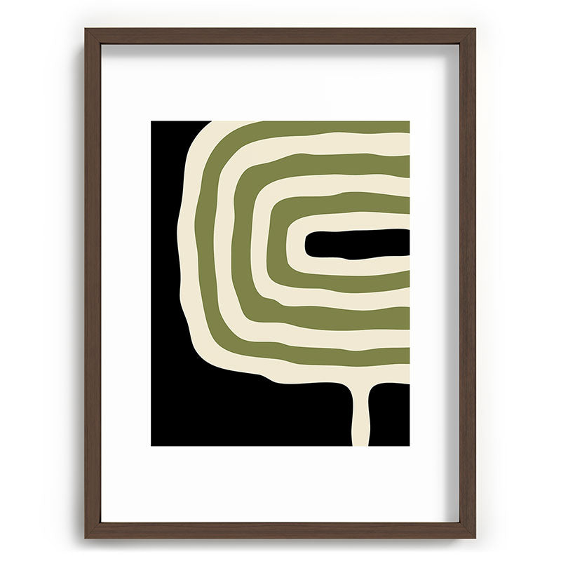 Abstract Geometric Rings 234 Black Olive Green and Beige Framed Art Print Gallery Image 92