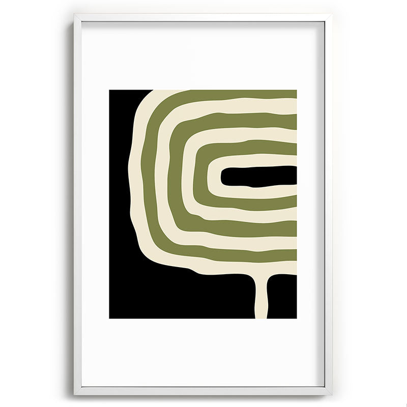 Abstract Geometric Rings 234 Black Olive Green and Beige Framed Art Print Gallery Image 110