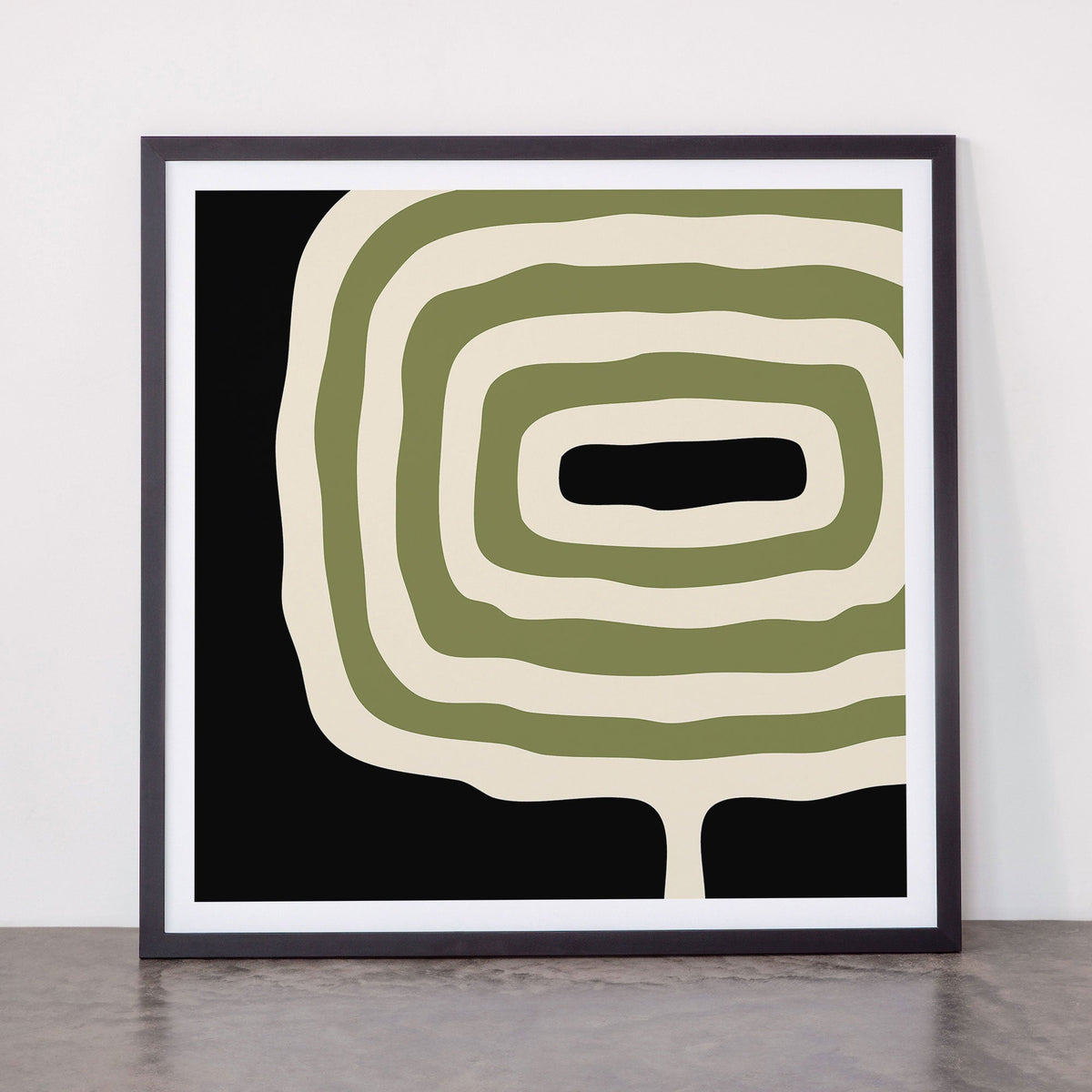 Abstract Geometric Rings 234 Black Olive Green and Beige Framed Art Print Gallery Image 55