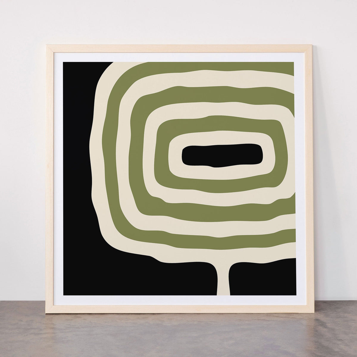 Abstract Geometric Rings 234 Black Olive Green and Beige Framed Art Print Gallery Image 77