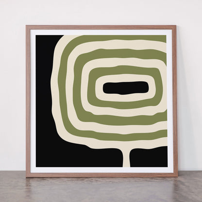 Abstract Geometric Rings 234 Black Olive Green and Beige Framed Art Print Gallery Image 66