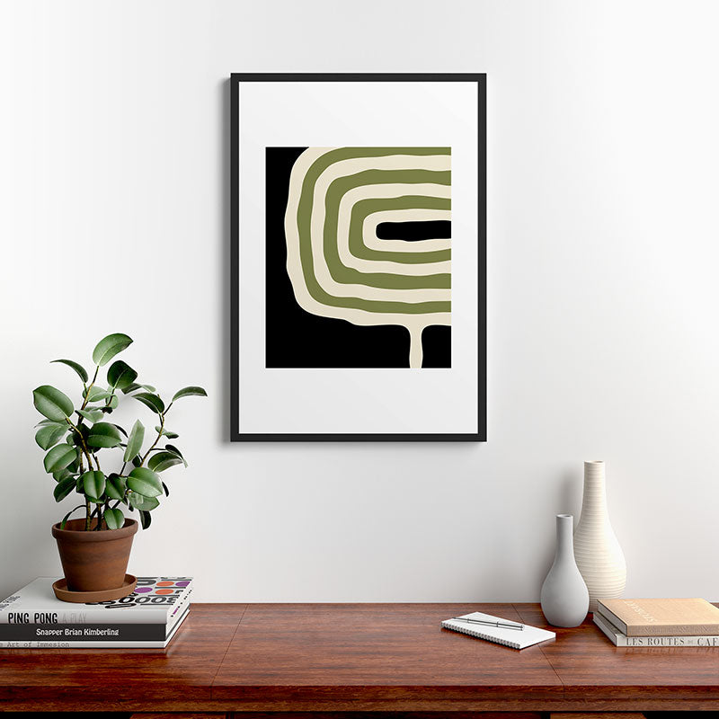 Abstract Geometric Rings 234 Black Olive Green and Beige Framed Art Print Gallery Image 8