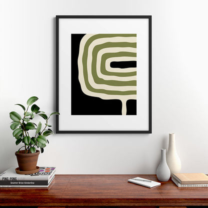 Abstract Geometric Rings 234 Black Olive Green and Beige Framed Art Print Gallery Image 9