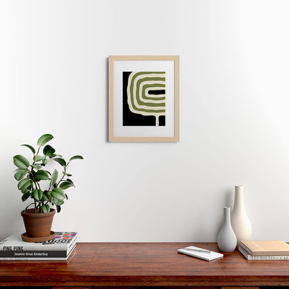 Abstract Geometric Rings 234 Black Olive Green and Beige Framed Art Print Gallery Image 63