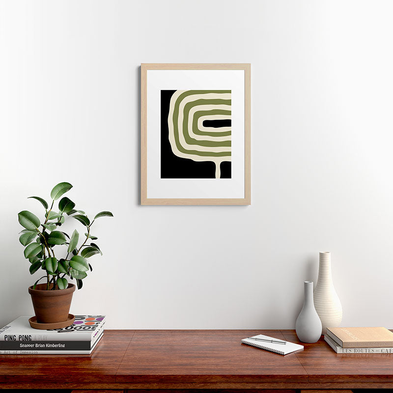 Abstract Geometric Rings 234 Black Olive Green and Beige Framed Art Print Gallery Image 64