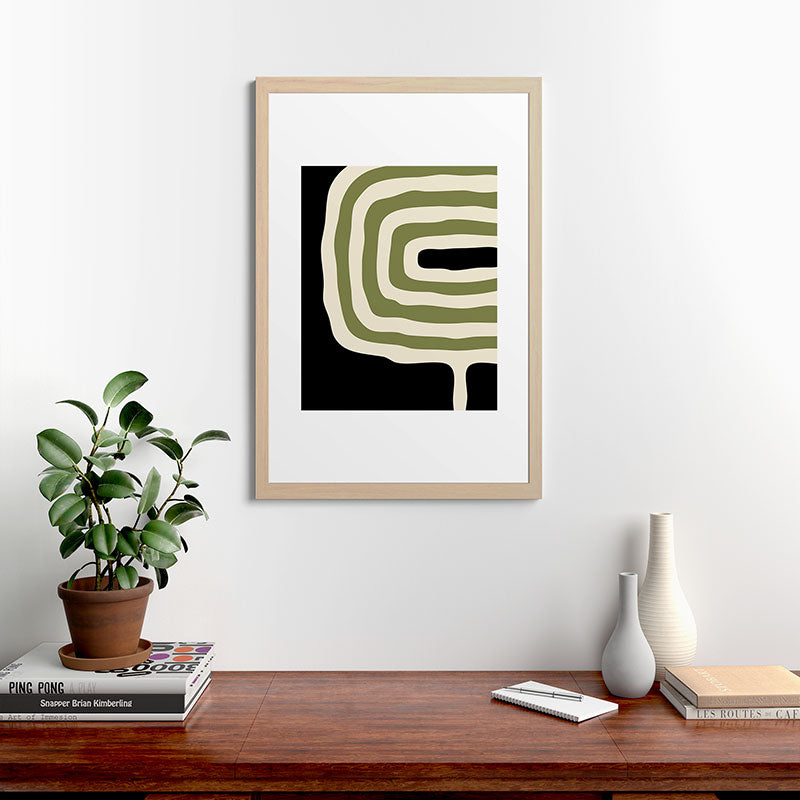 Abstract Geometric Rings 234 Black Olive Green and Beige Framed Art Print Gallery Image 65