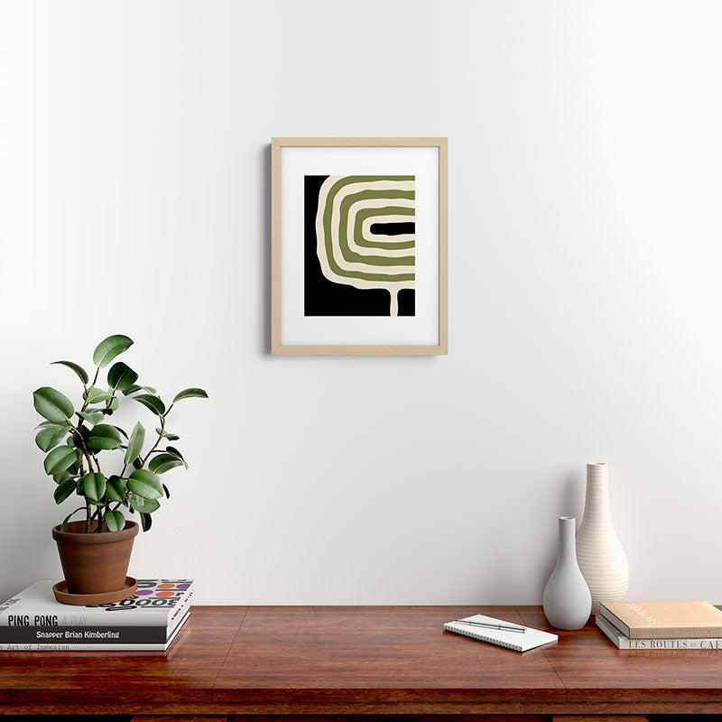 Abstract Geometric Rings 234 Black Olive Green and Beige Framed Art Print Gallery Image 25