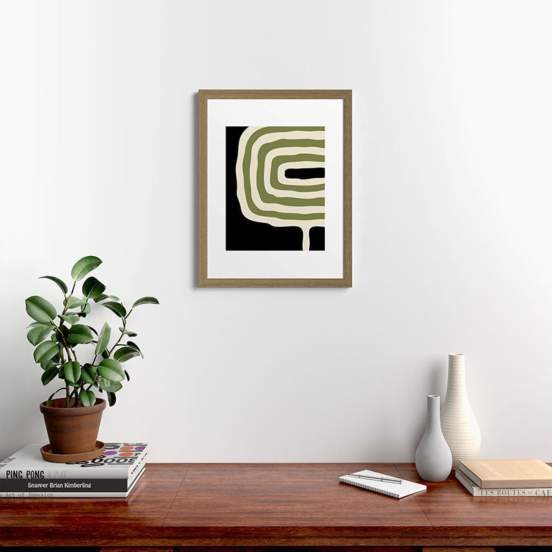 Abstract Geometric Rings 234 Black Olive Green and Beige Framed Art Print Gallery Image 54