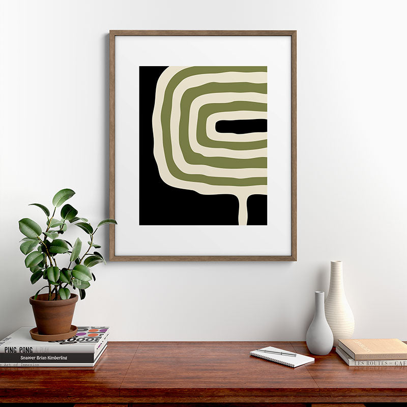Abstract Geometric Rings 234 Black Olive Green and Beige Framed Art Print Gallery Image 19