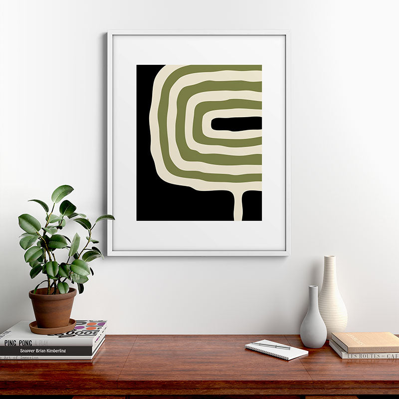 Abstract Geometric Rings 234 Black Olive Green and Beige Framed Art Print Gallery Image 39