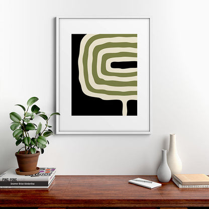 Abstract Geometric Rings 234 Black Olive Green and Beige Framed Art Print Gallery Image 39