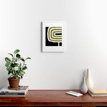 Abstract Geometric Rings 234 Black Olive Green and Beige Framed Art Print Gallery Image 32