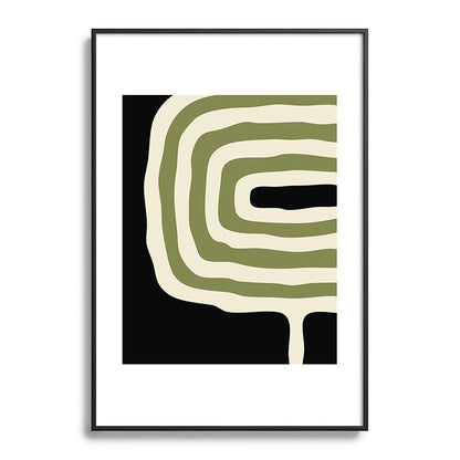 Abstract Geometric Rings 234 Black Olive Green and Beige Framed Art Print Gallery Image 113