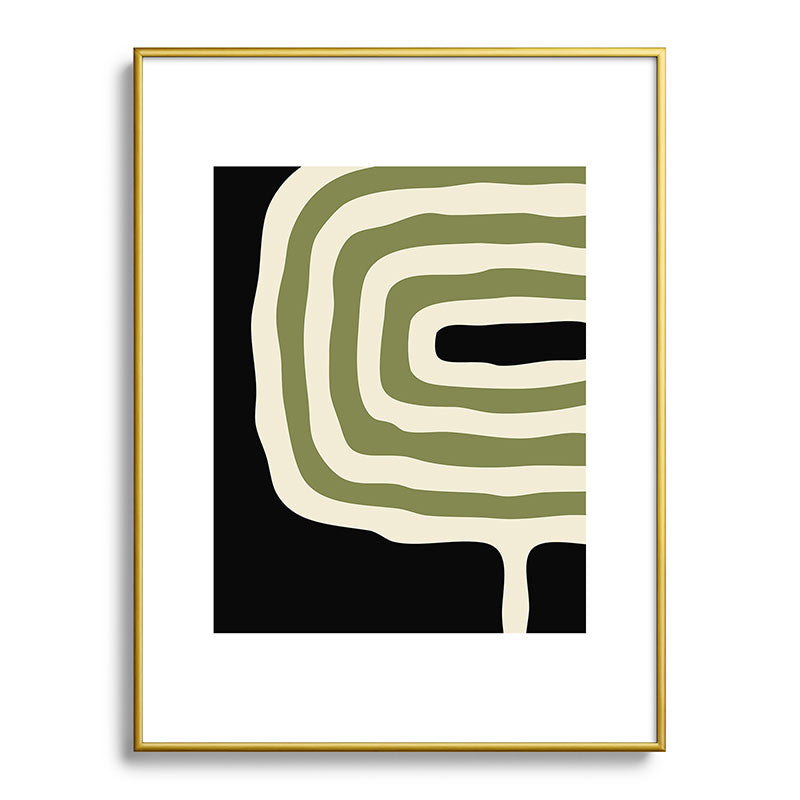 Abstract Geometric Rings 234 Black Olive Green and Beige Framed Art Print Gallery Image 125