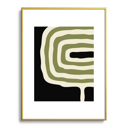 Abstract Geometric Rings 234 Black Olive Green and Beige Framed Art Print Gallery Image 125