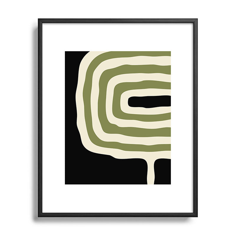 Abstract Geometric Rings 234 Black Olive Green and Beige Framed Art Print Gallery Image 111