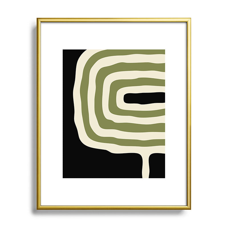 Abstract Geometric Rings 234 Black Olive Green and Beige Framed Art Print Gallery Image 121