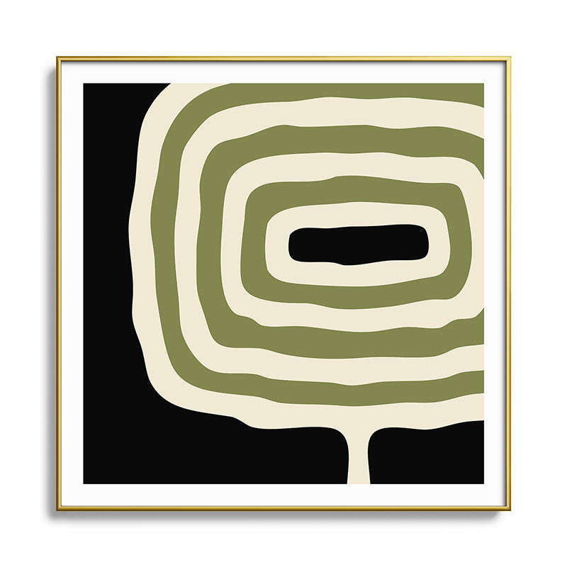 Abstract Geometric Rings 234 Black Olive Green and Beige Framed Art Print Gallery Image 136