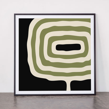 Abstract Geometric Rings 234 Black Olive Green and Beige Framed Art Print Gallery Image 11