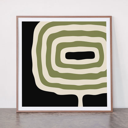 Abstract Geometric Rings 234 Black Olive Green and Beige Framed Art Print Gallery Image 21