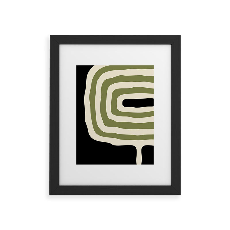 Abstract Geometric Rings 234 Black Olive Green and Beige Framed Art Print Gallery Image 47