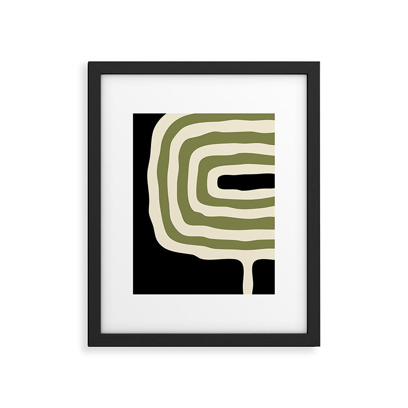 Abstract Geometric Rings 234 Black Olive Green and Beige Framed Art Print Gallery Image 1