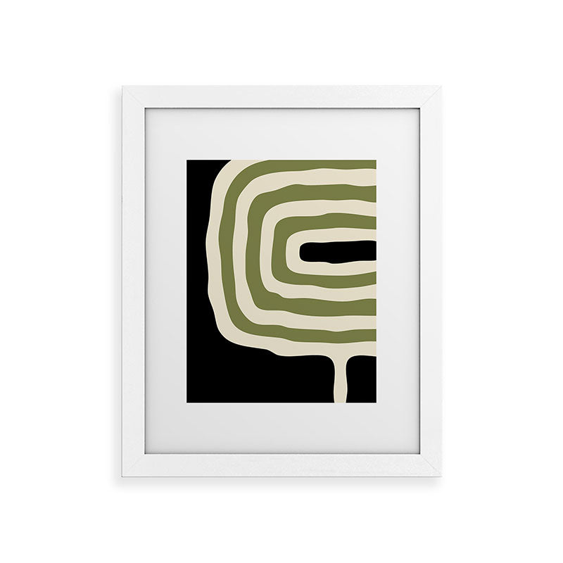 Abstract Geometric Rings 234 Black Olive Green and Beige Framed Art Print Gallery Image 69