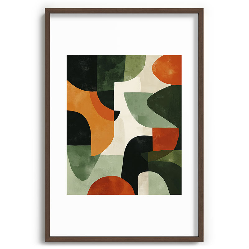 Earthy Mid-Century Abstract Composition in Olive, Rust, and Charcoal Tones Framed Art Print Gallery Image 68