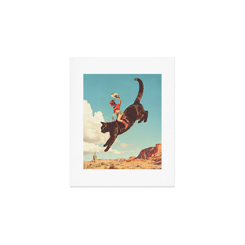 Meehaw - Rodeo Cat Cowgirl Bronc Art Print Gallery Image 1