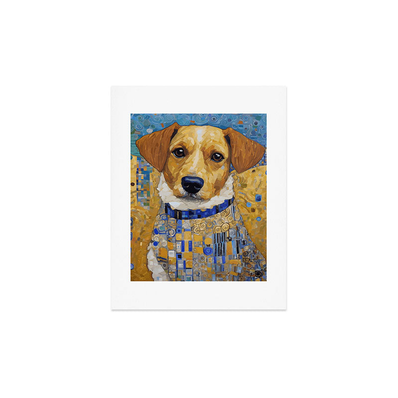 Gustav Klimt Style Dog in Blue and White Ruffled Collar Art Print Gallery Image 4
