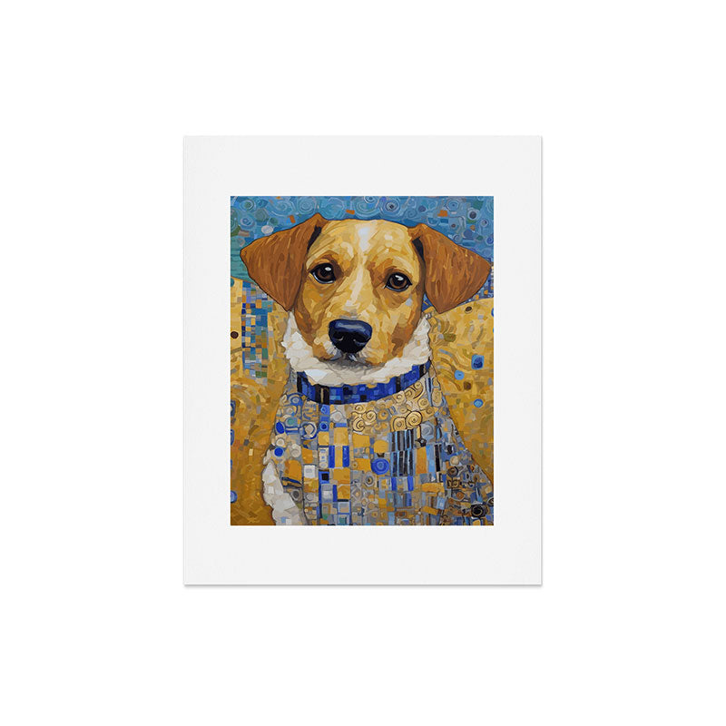 Gustav Klimt Style Dog in Blue and White Ruffled Collar Art Print Gallery Image 7