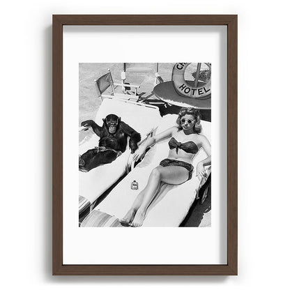 Lady and Chimp Sunbathing, Black and White, Vintage Art Framed Art Print Gallery Image 65