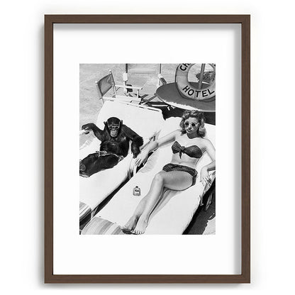 Lady and Chimp Sunbathing, Black and White, Vintage Art Framed Art Print Gallery Image 66