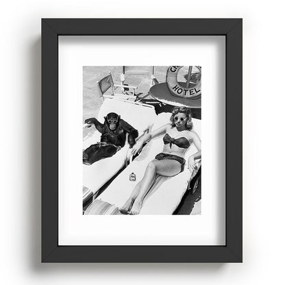 Lady and Chimp Sunbathing, Black and White, Vintage Art Framed Art Print Gallery Image 57