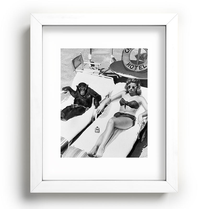 Lady and Chimp Sunbathing, Black and White, Vintage Art Framed Art Print Gallery Image 76