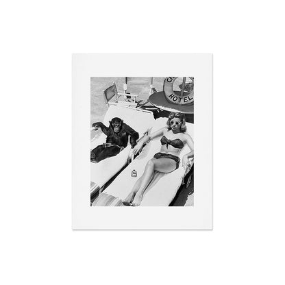 Lady and Chimp Sunbathing, Black and White, Vintage Art Art Print Gallery Image 4