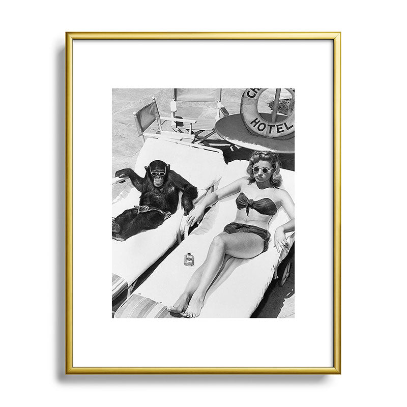 Lady and Chimp Sunbathing, Black and White, Vintage Art Framed Art Print Gallery Image 88